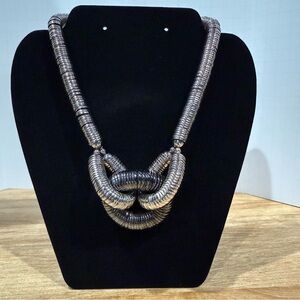 Avant-Garde Heavy Layered Metal Silver Tone Necklace Chunky Bulky Futuristic